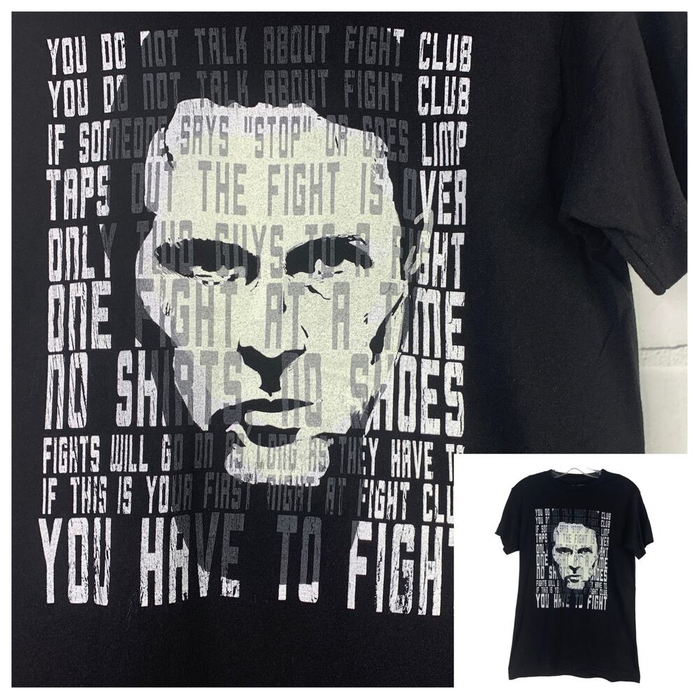 Tee Villain tshirt Fight Club rules ringspun cotton black unisex small